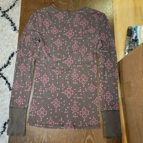 Arizona Jean Co. Tee LS Brown w/ Pink Hearts - Size Youth Medium - Picture 2 of 3